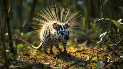 In a wild and detailed natural habitat in a rural swamp lake forest, a zebra-like mouse creates a dazzling visual spectacle. Ultra-realistic, HD documentary film footage shot from a distance with a professional 35mm DSLR camera.