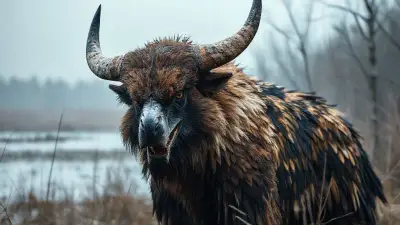 With its eagle-like coloring and ferocious appearance, this bull-like creature is a unique being; in documentary-quality footage, it looks almost like a mutated, evolved monster. Its extremely wild and detailed fur creates a striking image in its mystical setting, a rural swamp lake. Filmed remotely with a professional 35mm DSLR camera for 8K Ultra HD documentary filmmakers.