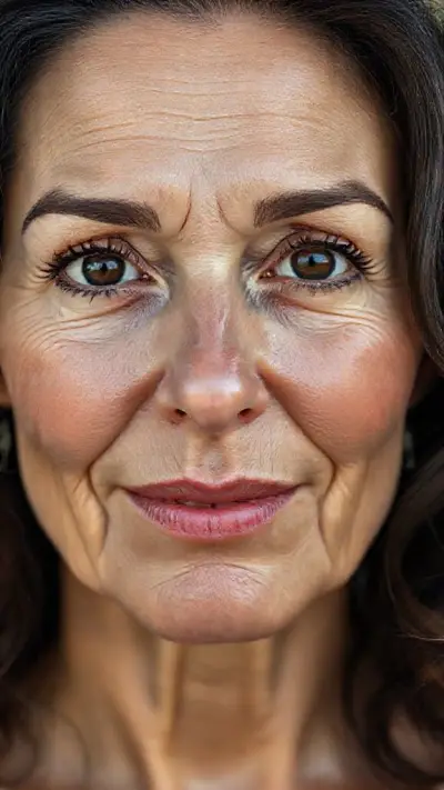 Woman in her 40s, face and body, anatomy: Natural, natural, attractive, makeup-free beauty. Natural facial structure, very realistic anatomical skin texture. Highly detailed facial structure with deeply detailed skin pores and wavy black hair. Precise, deep forehead lines and sharp details. Eyes with black irises. Highly detailed, micro-focused eyelashes. Highly detailed, micro-focused, ultra-detailed black eyebrows. Small, focused nose. Woman in her 40s, face and body, anatomy: Natural, natural, attractive, no-makeup beauty. Natural facial structure, very realistic anatomical skin texture. Highly detailed facial structure with deeply detailed skin pores and wavy black hair. Precise, deep forehead lines and sharp details. Eyes with black irises. Highly detailed, micro-focused eyelashes. Highly detailed, micro-focused, ultra-detailed black eyebrows. Small, focused nose. Highly detailed, natural cheekbones. Small, defined mouth. Detailed lip curves. Highly detailed, focused pink pastel wet lips. Small oval chin. Beautifully detailed facial features. Anatomically defined facial line detail. Micro-detailed facial hair. Ultra-detailed earrings. Micro-detailed aging pore structure. Genetic anatomical synchronous aging of the body. Micro-detailed shooting. Genetic realism. No pictures filter. 512K Ultra hyper multi HD pixel.
