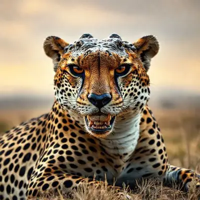 Its head is a crocodile head, its body is a cheetah, its body is realistic, its textures and colors are realistic. Anatomical reality 4K. Full screen African landscape is magnificent 15mm 1/1:2 DSLR camera;