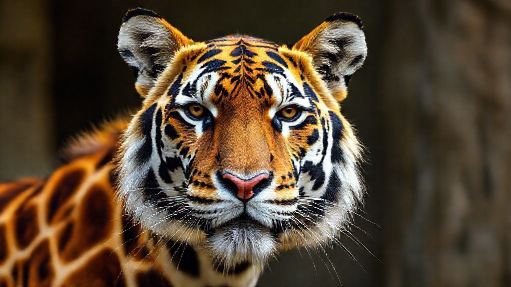 giraffe-looking tiger with very realistic textures and colors in 8K ultra HD