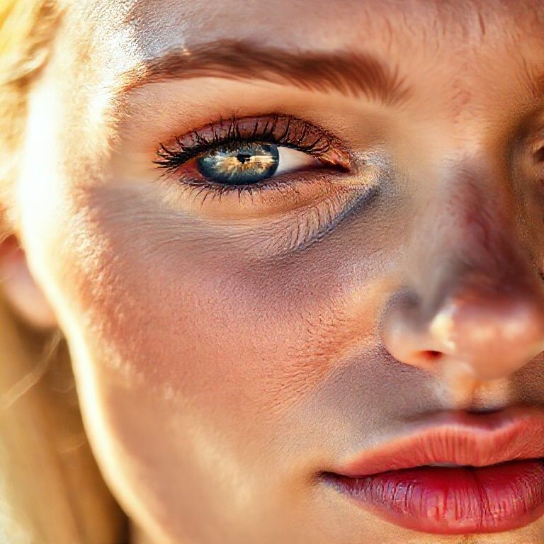 42 years old, Norwegian model, (bright light black iris eyes), sun shining from the left, sharp iris detail, subtle reflections, moist tear line, natural lashes, ultra-detailed face, natural skin pores, cheek shadows, high-definition lash texture, realistic light on the bridge of the nose, tear lines, realistic shading, moist full lips, soft ultra-natural shine, light rose color, subtle skin texture, defined lip curves, flirty, unpretentious demeanor, realistic light reflection, sunny shadows, prominent scleral veins, 85mm lens + ultra-detailed anatomical facial line and wrinkle detail. 9:16 full screen;