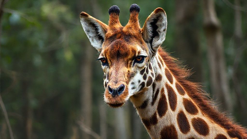 Physically very similar to a giraffe, but with a wolf-like appearance, this animal, with its unique colors and ferocious gaze, is being filmed for the first time as a mutated, evolved beast captured in documentary-quality footage. Its extremely wild and detailed fur creates a stunning image in its natural habitat in a rural swamp lake forest. The ultra-realistic animal textures were recorded remotely with a professional 35mm DSLR camera for 8K Ultra HD documentary filmmakers.