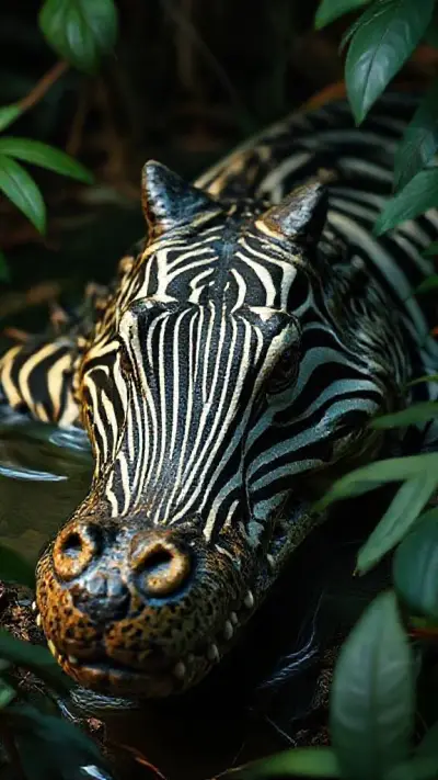 Whether it's a crocodile disguised as a zebra or a mystical animal with incredibly realistic wild patterns silently watching its surroundings from the depths of the forest 8K