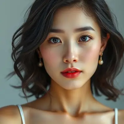 very beautiful dreamy Korean Woman, face and body, anatomy, natural, real no makeup, attractive, horny, passionate beauty, in her early 40s. Natural face, very realistic anatomical skin structure. Highly detailed facial structure with deep skin pores and wavy black hair. Definite, deep forehead lines and sharp details. Black iris eyes. Highly detailed, micro-focused eyelashes. Highly detailed, micro-focused, ultra-detailed black eyebrows. Small, focused nose. Highly detailed, natural cheekbones. Small, vague mouth. Detailed lip curves. Highly detailed, focused pink pastel wet lips. Small oval chin. Beautifully detailed facial features. Anatomically defined facial line detail. Micro-detailed facial hair. Micro-detailed aging pore structure. Highly detailed earrings. Slim fit petite woman. Neck and bikini area (small breasts with detailed anatomical micro-textures). Micro-anatomical without the use of a screen filter (no face filter). Realistic color tones, ultra-realistic details.