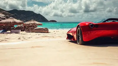 Red color Ferrari beach ultra HD 128K hyper detail
