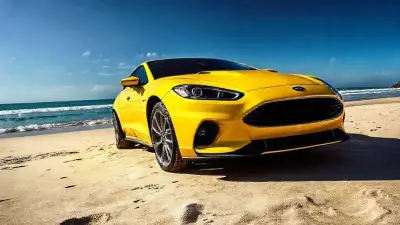 Yellow color Ford puma beach photo