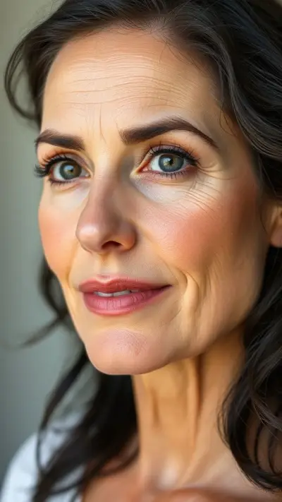 Woman in her 40s, face and body, anatomy: Natural, natural, attractive, makeup-free beauty. Natural facial structure, very realistic anatomical skin texture. Highly detailed facial structure with deeply detailed skin pores and wavy black hair. Precise, deep forehead lines and sharp details. Eyes with black irises. Highly detailed, micro-focused eyelashes. Highly detailed, micro-focused, ultra-detailed black eyebrows. Small, focused nose. Woman in her 40s, face and body, anatomy: Natural, natural, attractive, no-makeup beauty. Natural facial structure, very realistic anatomical skin texture. Highly detailed facial structure with deeply detailed skin pores and wavy black hair. Precise, deep forehead lines and sharp details. Eyes with black irises. Highly detailed, micro-focused eyelashes. Highly detailed, micro-focused, ultra-detailed black eyebrows. Small, focused nose. Highly detailed, natural cheekbones. Small, defined mouth. Detailed lip curves. Highly detailed, focused pink pastel wet lips. Small oval chin. Beautifully detailed facial features. Anatomically defined facial line detail. Micro-detailed facial hair. Ultra-detailed earrings. Micro-detailed aging pore structure. Genetic anatomical synchronous aging of the body. Micro-detailed shooting. Genetic realism. No pictures filter. 128K Ultra hyper multi HD pixel
