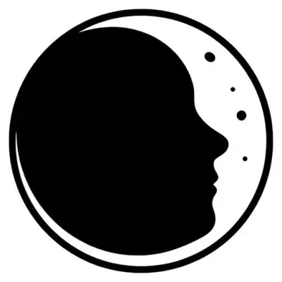 black and white Cartoon of a moon silhouette
