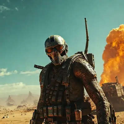 mad max man, photo realistic, post apocalypt, a detailed matte painting by Jerry Eisenberg, presented in cgsociety, Antipodeans, #vfxfriday, Imagined by light and industrial magic, Playstation 5 screenshot