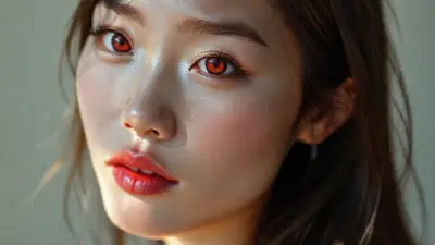 22-year-old, asian model slim fit body, toned (bright light red iris eyes) sharp iris detail, subtle reflections, moist tear line, natural lashes, ultra-detailed face, natural skin pores, soft cheek shadows, high-resolution lash texture, realistic light on the bridge of the nose, tear lines, realistic shading, moist full lips, soft ultra natural sheen, light rose color, subtle skin texture, visible lip folds, realistic light reflection, sunny shadows, visible scleral veins, 85 mm+ mycro anatomic detailed lens full screen;