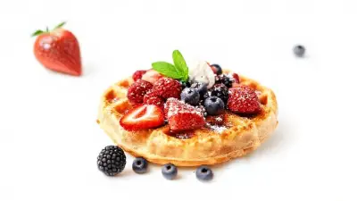 waffle with fruits, white background
