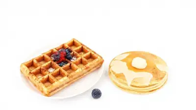 waffle and pancakes, white background
