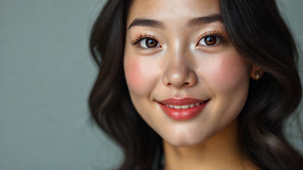 The facial anatomy of a cheerful and attractive woman in her 20s Asian women Natural, 100% makeup-free, captivating, shy, innocent beauty. Natural facial structure, extremely realistic anatomical skin texture. Extremely detailed, focused facial structure with deeply detailed skin pores and wavy black hair. Fine, deep forehead lines and sharp details. Brown iris eyes. Extremely detailed, micro-focused lashes. Extremely detailed, micro-focused, ultra-detailed black eyebrows. Small, focused nose. Extremely detailed, natural cheekbones. Detailed lips. Extremely detailed, focused pink, juicy, wet lips. Small, elegant oval chin. Beautifully detailed facial features. Anatomically defined facial line detail. Ultra-detailed processing. Micro-detailed aging pore structure. Focused, detailed earrings. Realistic, vibrant, and ultra-realistic details. Unfiltered, extremely detailed 8K HD image.