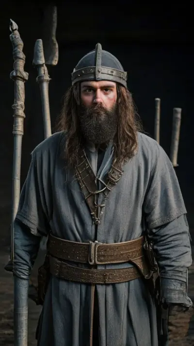 Örneğin, adamın Vikinglere özgü bir sakalı olduğunu, saçlarının yanlarının tıraşlı, arkasının uzun ve örgülü olduğunu (saçında ve sakalında birkaç gri tel var), mistik kemik küpeleri taktığını ve boynunun sol tarafında bir balta dövmesi olduğunu hayal edin. Bu, sinematik bir bakış açısıyla çekilmiş, onların yaşadığı dağlarda bir yerde, onlar gibi giyinmiş bir adamın kasvetli bir görüntüsü.