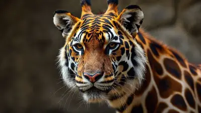 giraffe-looking tiger with very realistic textures and colors in 8K ultra HD Realistic;