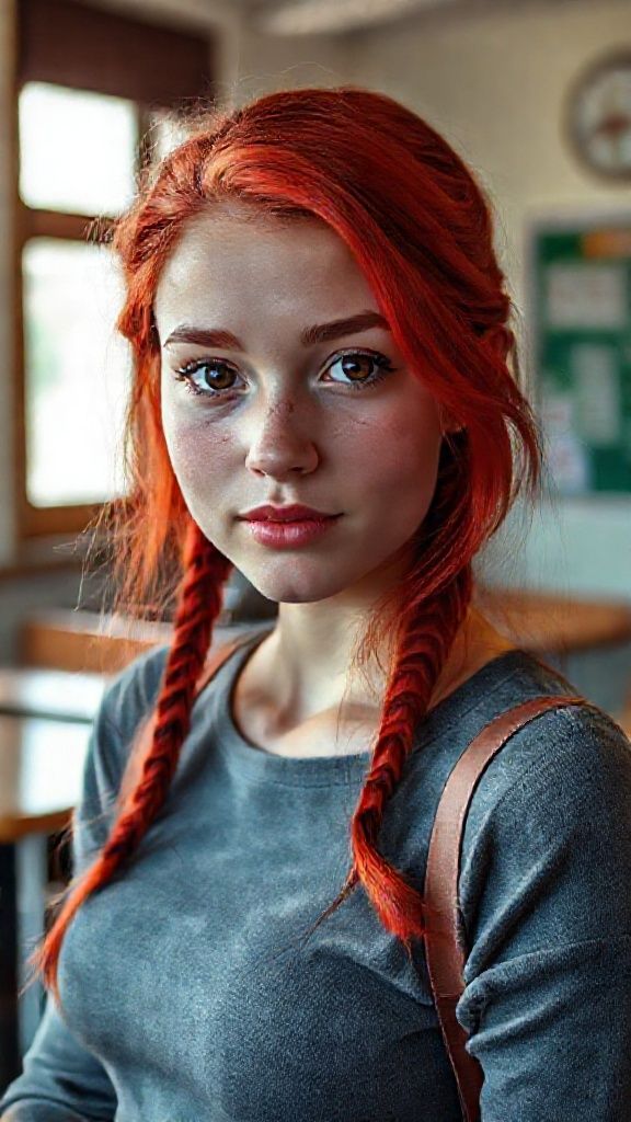 School virgin teen, red head, black eye [ultra Realistic Full HD anatomic face], [ultra Realistic Full HD Virgin] europen teen slim fit body, small tits, [ultra Realistic Full HD detailed tits] oil body, natural tits detailed, Realistic light color, relax room, [ultra Realistic Full HD detailed body] Ultra HD 8K DSLR 1/2.8 lens 85 mm full screen photo.