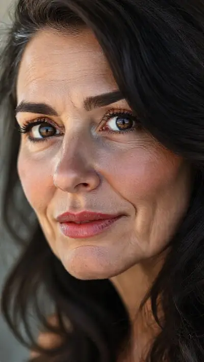 Woman in her 40s, face and body, anatomy: Natural, natural, attractive, makeup-free beauty. Natural facial structure, very realistic anatomical skin texture. Highly detailed facial structure with deeply detailed skin pores and wavy black hair. Precise, deep forehead lines and sharp details. Eyes with black irises. Highly detailed, micro-focused eyelashes. Highly detailed, micro-focused, ultra-detailed black eyebrows. Small, focused nose. Woman in her 40s, face and body, anatomy: Natural, natural, attractive, no-makeup beauty. Natural facial structure, very realistic anatomical skin texture. Highly detailed facial structure with deeply detailed skin pores and wavy black hair. Precise, deep forehead lines and sharp details. Eyes with black irises. Highly detailed, micro-focused eyelashes. Highly detailed, micro-focused, ultra-detailed black eyebrows. Small, focused nose. Highly detailed, natural cheekbones. Small, defined mouth. Detailed lip curves. Highly detailed, focused pink pastel wet lips. Small oval chin. Beautifully detailed facial features. Anatomically defined facial line detail. Micro-detailed facial hair. Ultra-detailed earrings. Micro-detailed aging pore structure. Genetic anatomical synchronous aging of the body. Micro-detailed shooting. Genetic realism. No pictures filter. 32K Ultra hyper HD