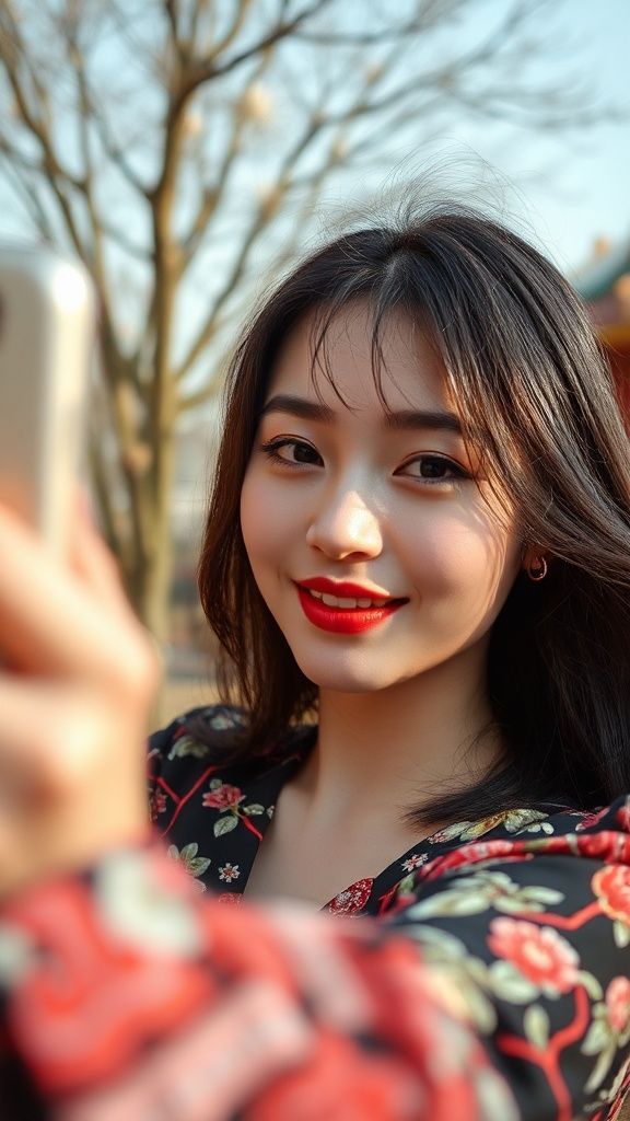 Chinese model poses for a selfie,in the style of social media influencers,webcam photography,Felicia Simion,photo taken with Provia,hinchel or,shiny --ar 68:128 --stylize 750 --v 6