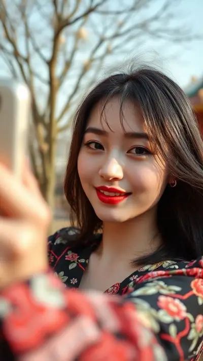 Chinese model poses for a selfie,in the style of social media influencers,webcam photography,Felicia Simion,photo taken with Provia,hinchel or,shiny --ar 68:128 --stylize 750 --v 6