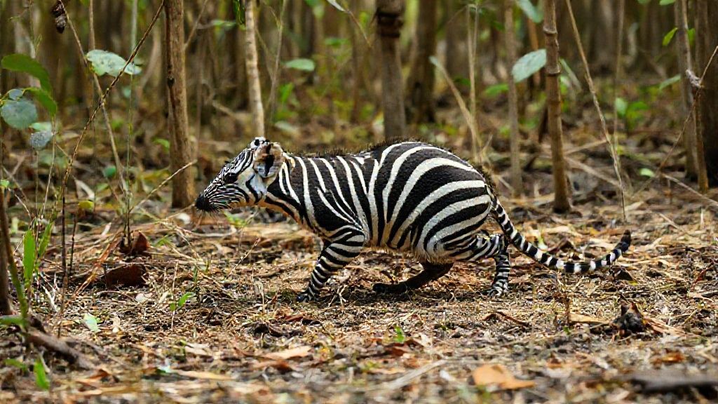 In its wild and detailed natural habitat in a rural swamp lake forest, a zebra-like mouse creates a dazzling visual spectacle. Recorded remotely with a professional 35mm DSLR camera for ultra-realistic, HD documentary filmmakers.
