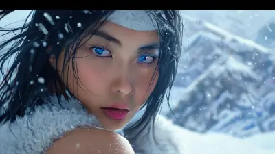 winter montain 30 years old hot vietnam women, small focus tits (extra big) black hair, Blue eyes iris, oil body, ultra HD extra detailed focus playboy model.