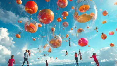 people in the glass balls floating in the air, imagination world