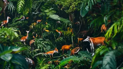 macro perspective, dense forest, diverse animals, rich habitat