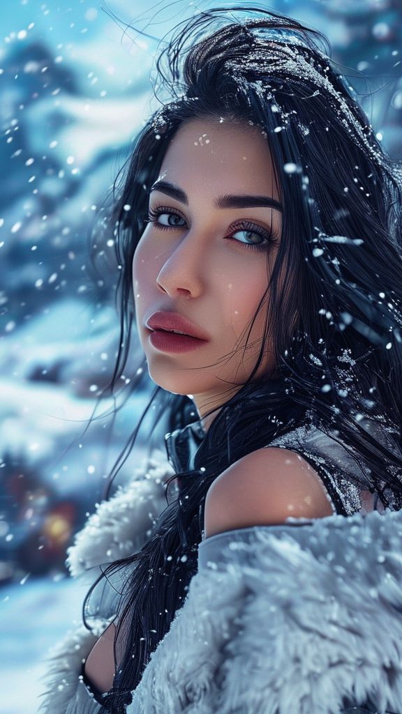 winter Montain 30 years old hot women small focus tits black hair ultra HD playboy model, ultra hd detailed, micro extra color.